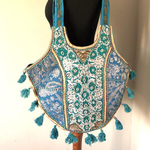 Emma's Emporium blue & gold embroidered ethnic style handbag